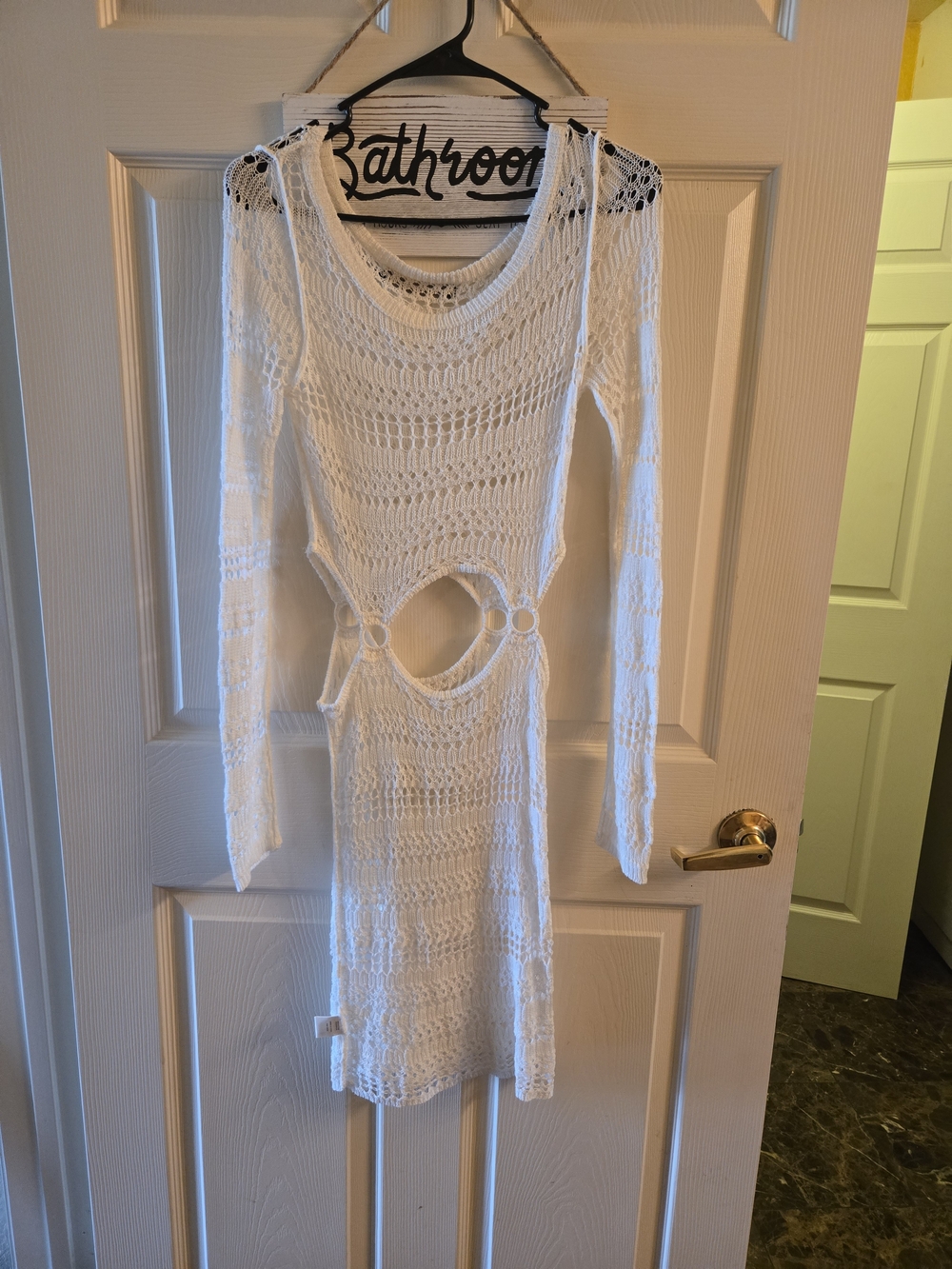 House of Harlow 1960 White Crochet Long Sleeve Swim Coverup